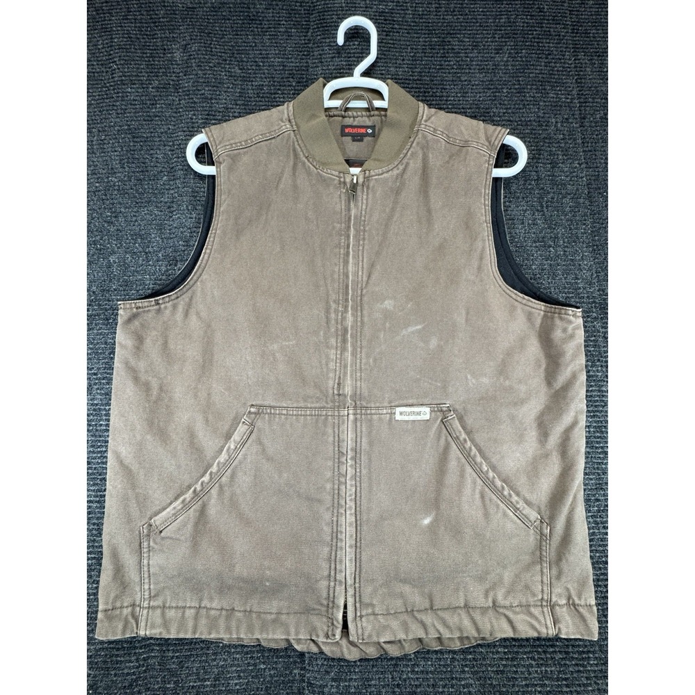 Wolverine Mens Upland Vest Brown Cotton Duck Canvas Fleece Lined Workwear Large